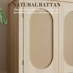 Buffet bahut des années 50 - Meuble de rangement rétro avec portes en rotin et étagères réglables, console d'appoint chic et bohème pour salon