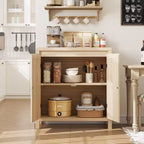 Buffet bahut des années 50 - Meuble de rangement rétro avec portes en rotin et étagères réglables, console d'appoint chic et bohème pour salon