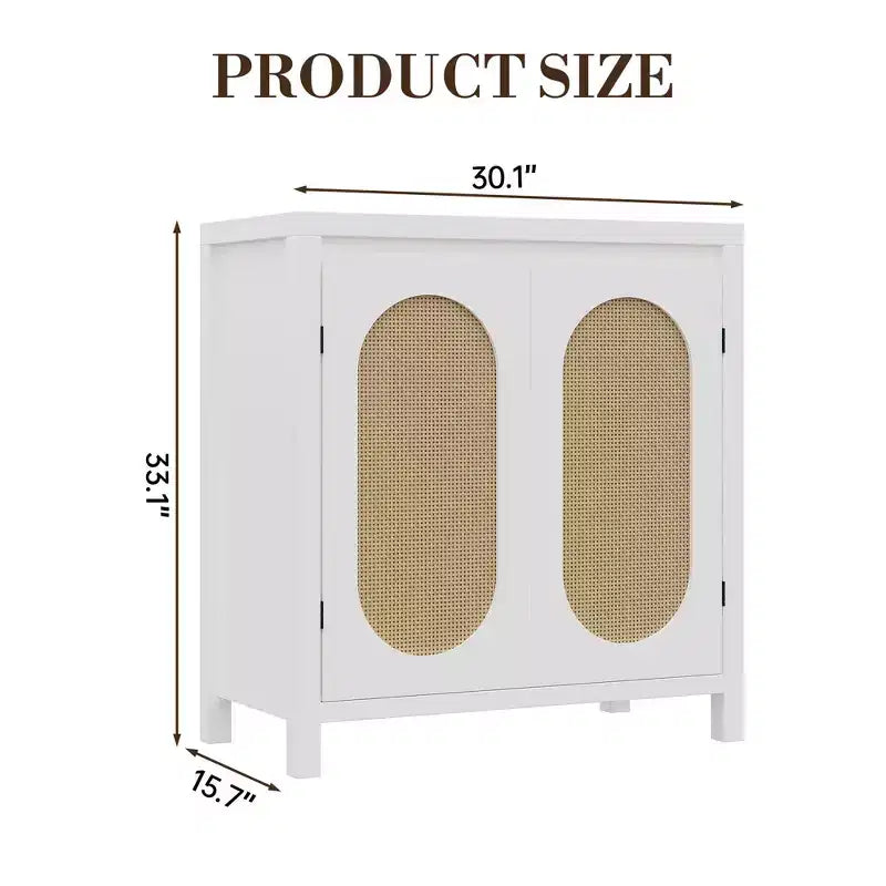 Buffet bahut des années 50 - Meuble de rangement rétro avec portes en rotin et étagères réglables, console d'appoint chic et bohème pour salon