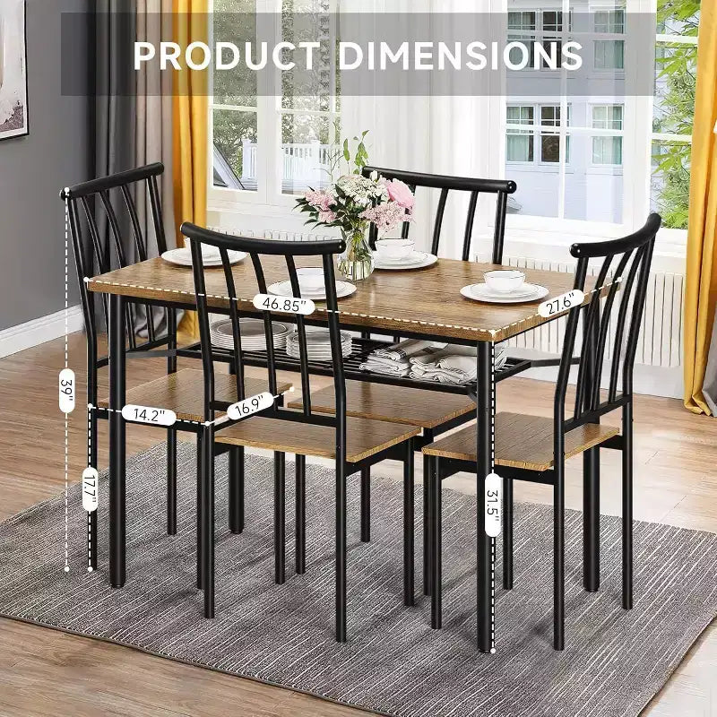 Salle à manger rustique - Table et 4 chaises avec étagère de rangement