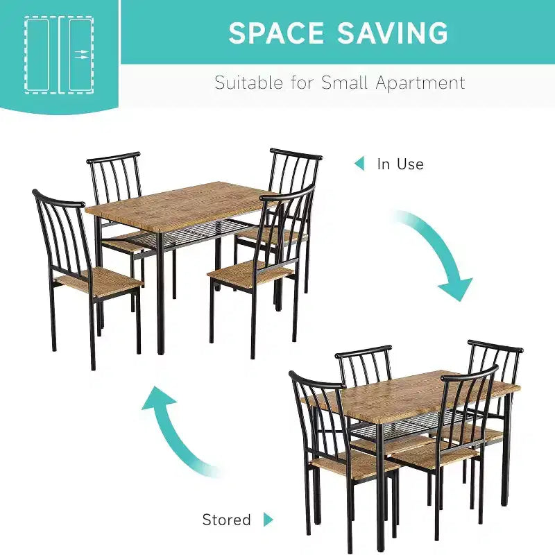 Salle à manger rustique - Table et 4 chaises avec étagère de rangement
