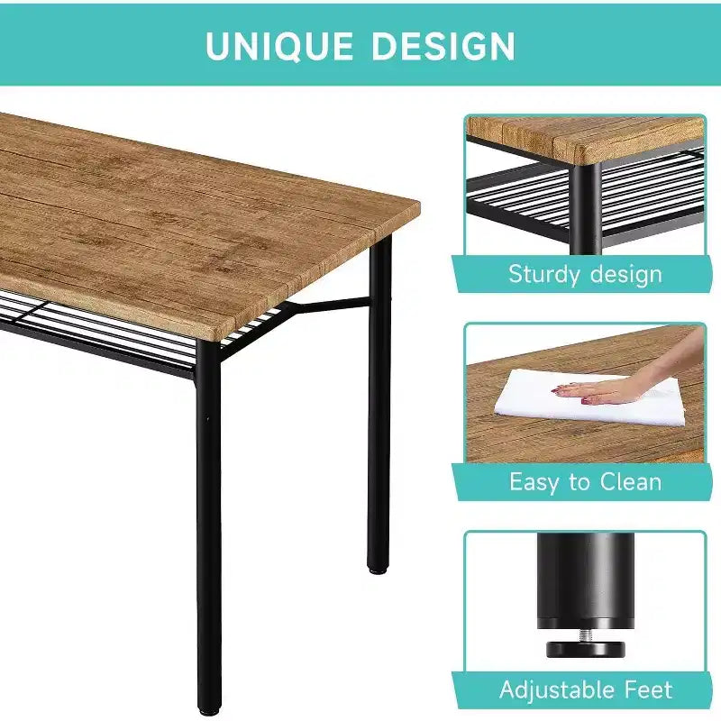 Salle à manger rustique - Table et 4 chaises avec étagère de rangement