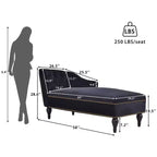 Méridienne en velours de 58 po, chaise longue à accoudoir droit capitonnée avec clous décoratifs et pieds en bois massif pour le salon ou le bureau