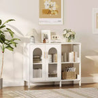 Buffet moderne, buffet avec portes vitrées et étagères réglables, meuble de rangement en bois avec poignées métalliques pour salon, cuisine