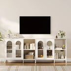 Buffet moderne, buffet avec portes vitrées et étagères réglables, meuble de rangement en bois avec poignées métalliques pour salon, cuisine