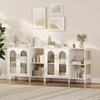 Buffet moderne, buffet avec portes vitrées et étagères réglables, meuble de rangement en bois avec poignées métalliques pour salon, cuisine