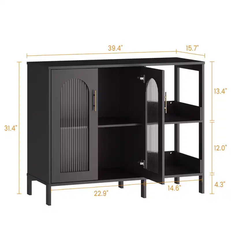 Buffet moderne, buffet avec portes vitrées et étagères réglables, meuble de rangement en bois avec poignées métalliques pour salon, cuisine