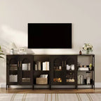Buffet moderne, buffet avec portes vitrées et étagères réglables, meuble de rangement en bois avec poignées métalliques pour salon, cuisine