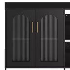Modern Sideboard, Buffet Sideboard with Glass Doors and Adjustable Shelves, Wooden Storage Cabinet with Metal Handles for Living Room, Kitchen