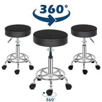 Tabouret de salon hydraulique en cuir PU noir, tabouret à roulettes réglable en hauteur pour spa, massage, chaise de bureau