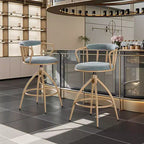Tabouret de bar pivotant en tissu de lin bleu neige avec pieds en bois