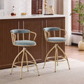 Tabouret de bar pivotant en tissu de lin bleu neige avec pieds en bois