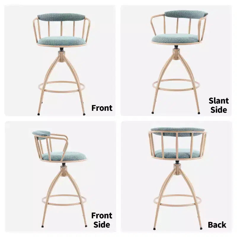 Tabouret de bar pivotant en tissu de lin bleu neige avec pieds en bois