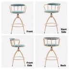 Tabouret de bar pivotant en tissu de lin bleu neige avec pieds en bois