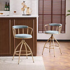 Tabouret de bar pivotant en tissu de lin bleu neige avec pieds en bois