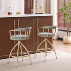Tabouret de bar pivotant en tissu de lin bleu neige avec pieds en bois