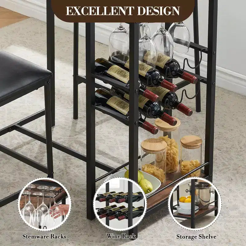 Table de bar avec repose-pieds et 2 chaises rembourrées pour comptoir de bar