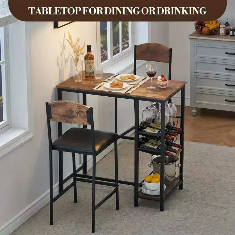 Table de bar avec repose-pieds et 2 chaises rembourrées pour comptoir de bar