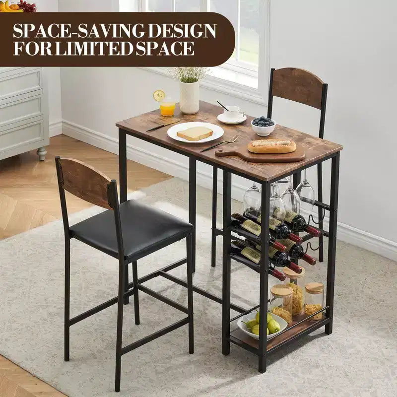Table de bar avec repose-pieds et 2 chaises rembourrées pour comptoir de bar