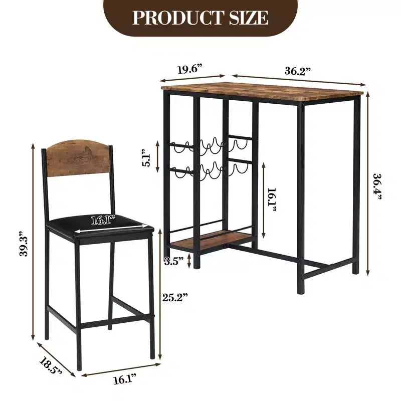 Table de bar avec repose-pieds et 2 chaises rembourrées pour comptoir de bar