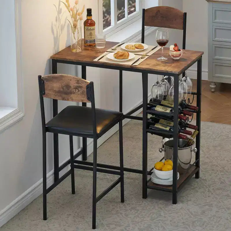 Table de bar avec repose-pieds et 2 chaises rembourrées pour comptoir de bar