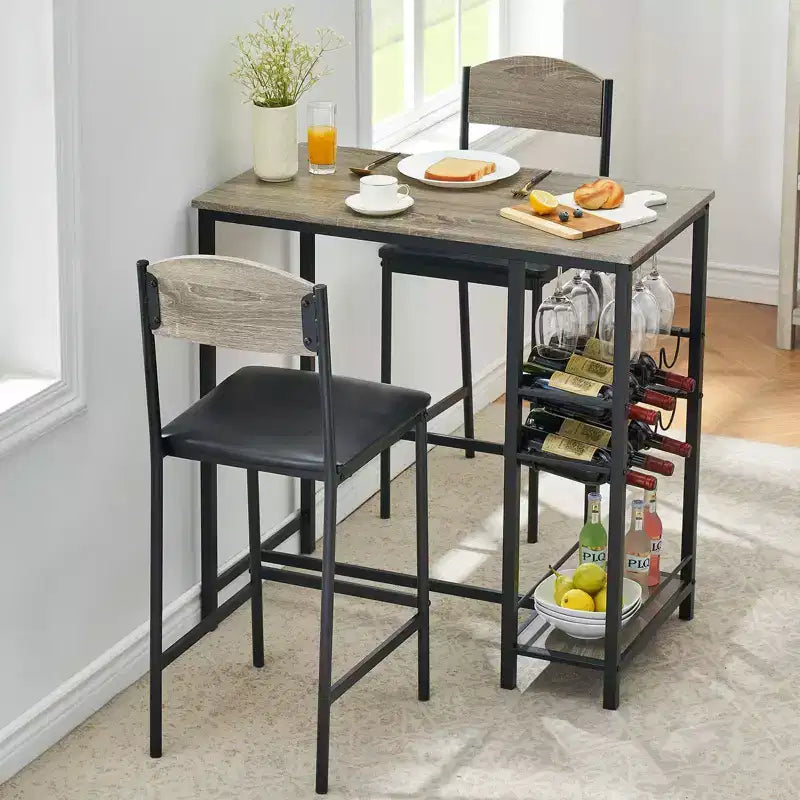 Table de bar avec repose-pieds et 2 chaises rembourrées pour comptoir de bar