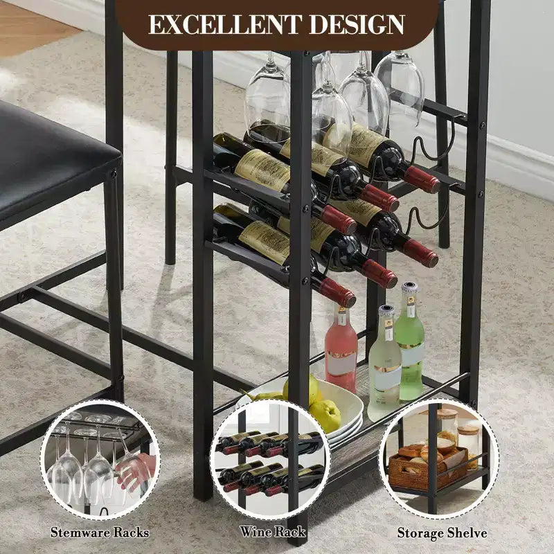 Table de bar avec repose-pieds et 2 chaises rembourrées pour comptoir de bar
