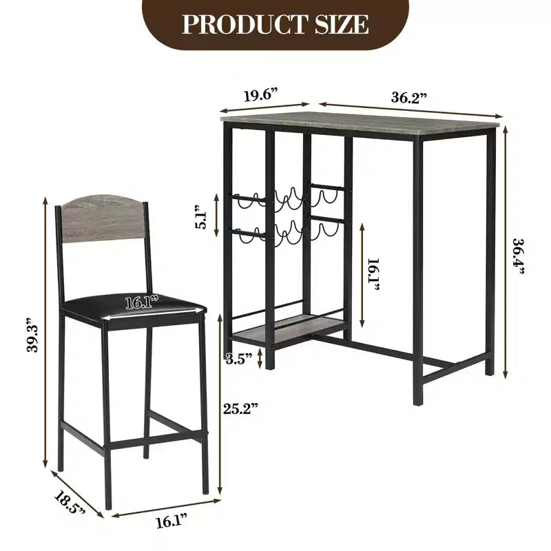 Table de bar avec repose-pieds et 2 chaises rembourrées pour comptoir de bar