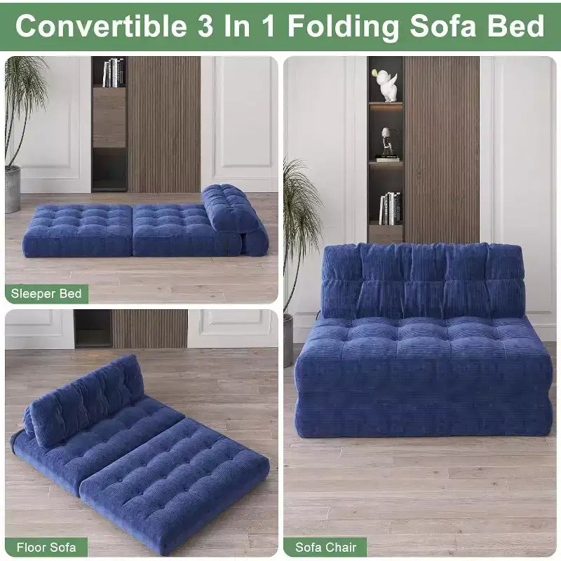 Canapé-lit pliant, Fauteuil-lit convertible avec oreiller amovible et matelas pliant, Canapé pliant compact en velours côtelé respirant avec dossier