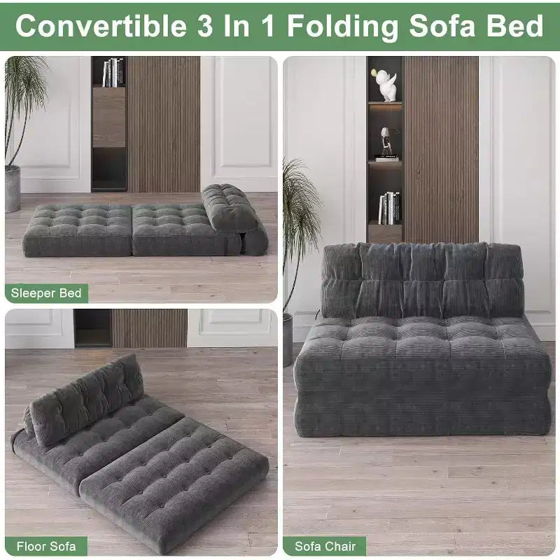 Canapé-lit pliant, Fauteuil-lit convertible avec oreiller amovible et matelas pliant, Canapé pliant compact en velours côtelé respirant avec dossier