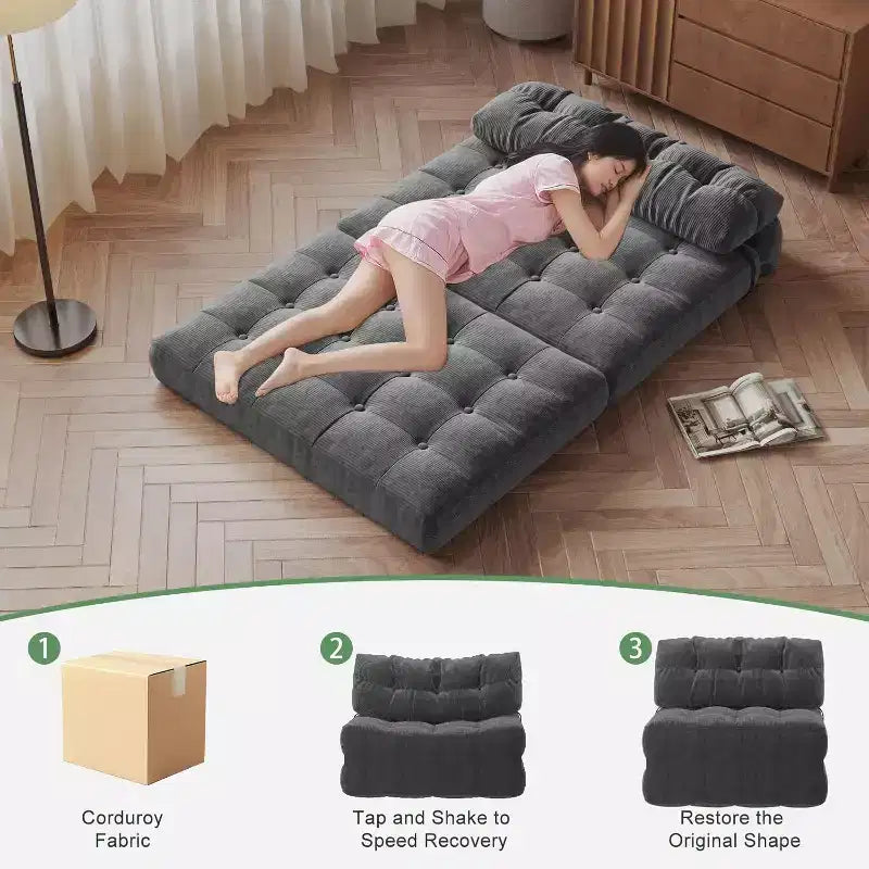 Canapé-lit pliant, Fauteuil-lit convertible avec oreiller amovible et matelas pliant, Canapé pliant compact en velours côtelé respirant avec dossier
