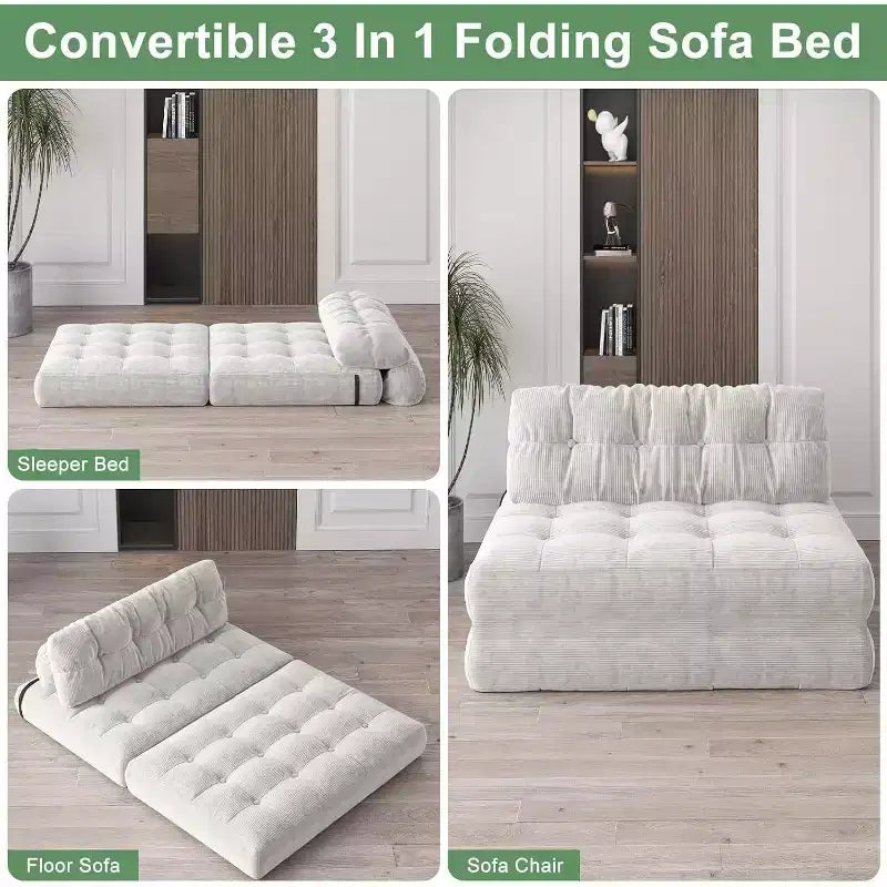 Canapé-lit pliant, Fauteuil-lit convertible avec oreiller amovible et matelas pliant, Canapé pliant compact en velours côtelé respirant avec dossier