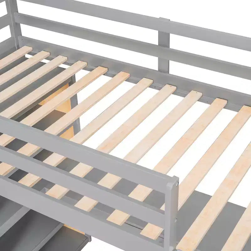 Lit mezzanine avec bureau et étagères, Cadre de lit mezzanine haut en bois massif avec tiroirs de rangement pour chambre d'enfants et adolescents