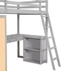 Lit mezzanine avec bureau et étagères, Cadre de lit mezzanine haut en bois massif avec tiroirs de rangement pour chambre d'enfants et adolescents