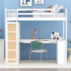 Lit mezzanine avec bureau et étagères, Cadre de lit mezzanine haut en bois massif avec tiroirs de rangement pour chambre d'enfants et adolescents