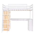 Lit mezzanine avec bureau et étagères, Cadre de lit mezzanine haut en bois massif avec tiroirs de rangement pour chambre d'enfants et adolescents
