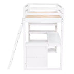 Lit mezzanine avec bureau et étagères, Cadre de lit mezzanine haut en bois massif avec tiroirs de rangement pour chambre d'enfants et adolescents
