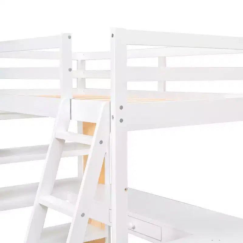 Lit mezzanine avec bureau et étagères, Cadre de lit mezzanine haut en bois massif avec tiroirs de rangement pour chambre d'enfants et adolescents