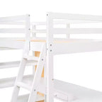 Lit mezzanine avec bureau et étagères, Cadre de lit mezzanine haut en bois massif avec tiroirs de rangement pour chambre d'enfants et adolescents