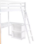 Lit mezzanine avec bureau et étagères, Cadre de lit mezzanine haut en bois massif avec tiroirs de rangement pour chambre d'enfants et adolescents