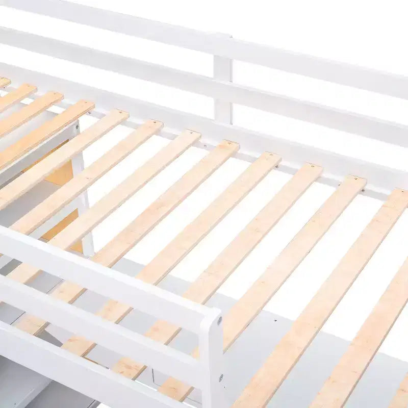 Lit mezzanine avec bureau et étagères, Cadre de lit mezzanine haut en bois massif avec tiroirs de rangement pour chambre d'enfants et adolescents
