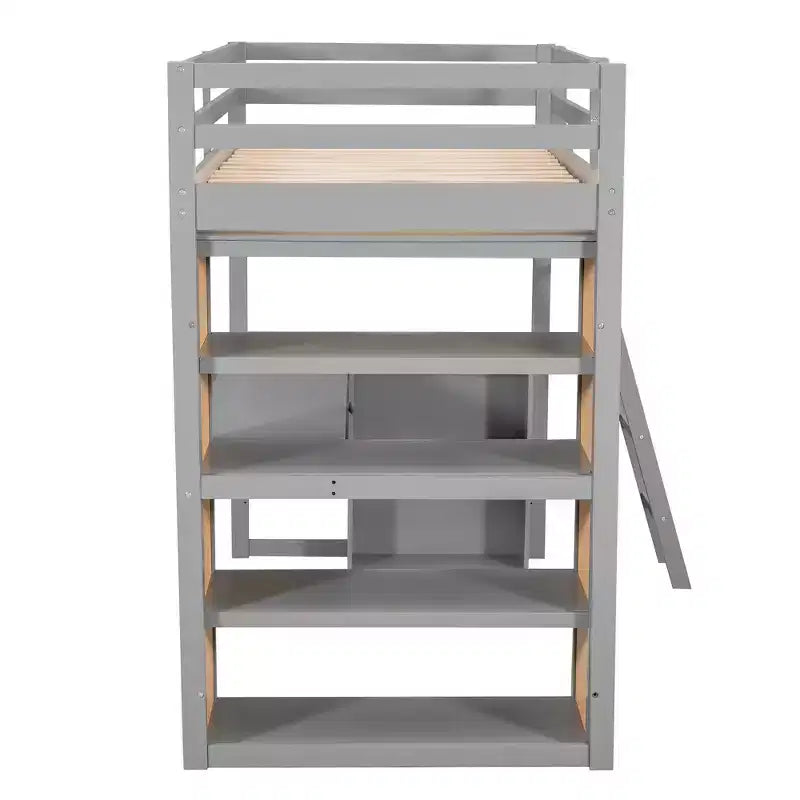 Lit mezzanine avec bureau et étagères, Cadre de lit mezzanine haut en bois massif avec tiroirs de rangement pour chambre d'enfants et adolescents