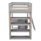 Lit mezzanine avec bureau et étagères, Cadre de lit mezzanine haut en bois massif avec tiroirs de rangement pour chambre d'enfants et adolescents