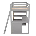 Lit mezzanine avec bureau et étagères, Cadre de lit mezzanine haut en bois massif avec tiroirs de rangement pour chambre d'enfants et adolescents