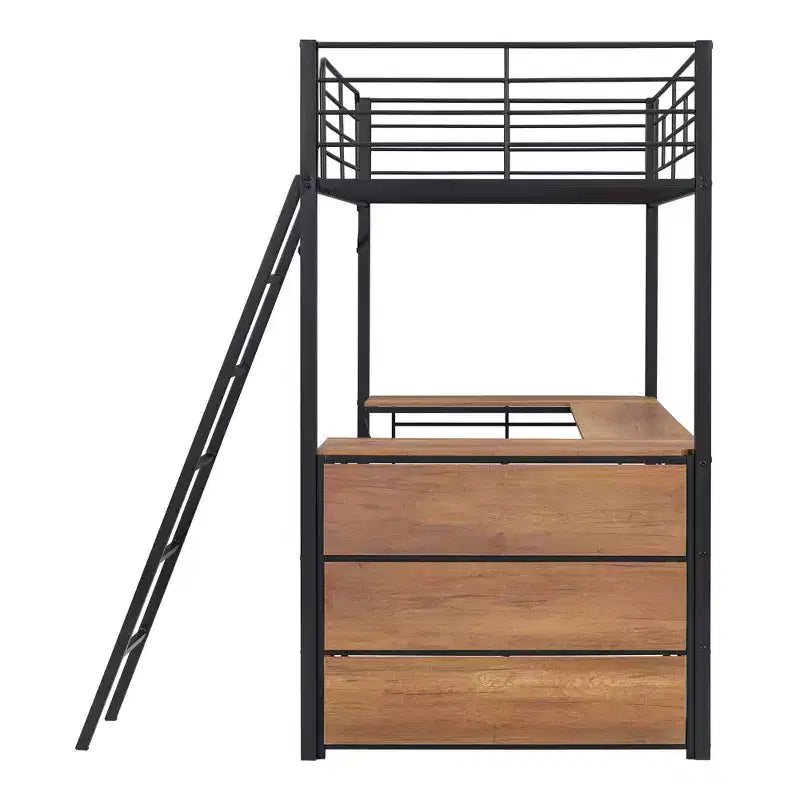 Lit mezzanine en métal avec bureau et étagères pour adolescents, cadre de lit mezzanine haut avec bureau et rangement