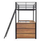 Lit mezzanine en métal avec bureau et étagères pour adolescents, cadre de lit mezzanine haut avec bureau et rangement