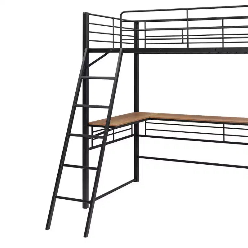 Lit mezzanine en métal avec bureau et étagères pour adolescents, cadre de lit mezzanine haut avec bureau et rangement