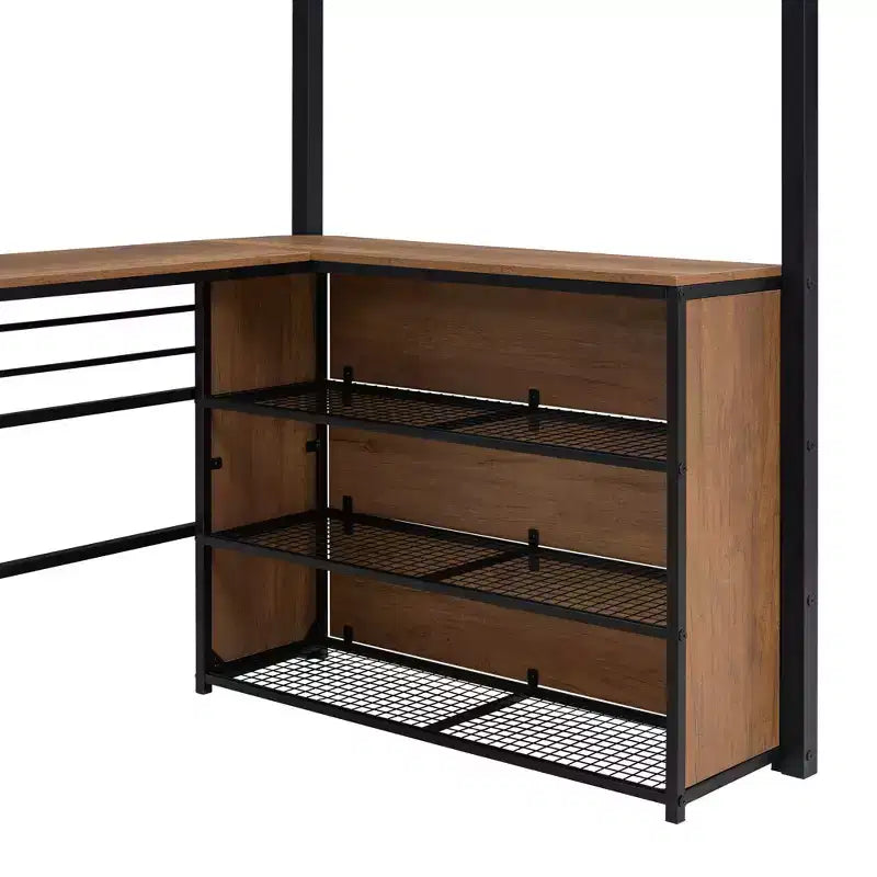 Lit mezzanine en métal avec bureau et étagères pour adolescents, cadre de lit mezzanine haut avec bureau et rangement