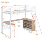 Lit mezzanine en métal avec bureau et étagères pour adolescents, cadre de lit mezzanine haut avec bureau et rangement