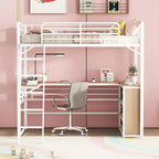 Lit mezzanine en métal avec bureau et étagères pour adolescents, cadre de lit mezzanine haut avec bureau et rangement